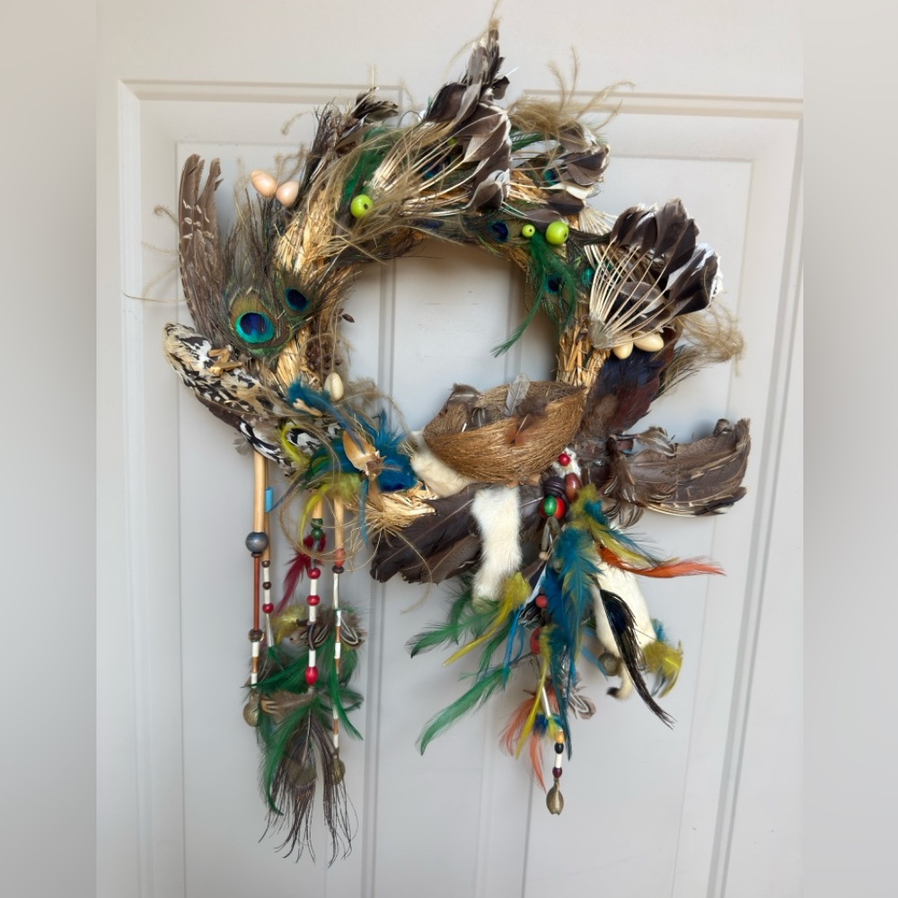 Colorful Feather Wreath with Beads